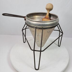 Primitive Antique Aluminum Fruit Presser w/ Stand & Pestel